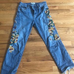 Free People Embroidered Boyfriend Jeans